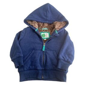 Mini Boden Sherpa Lined Jacket Youth Size 2-3y Hoodie Blue Full Zip